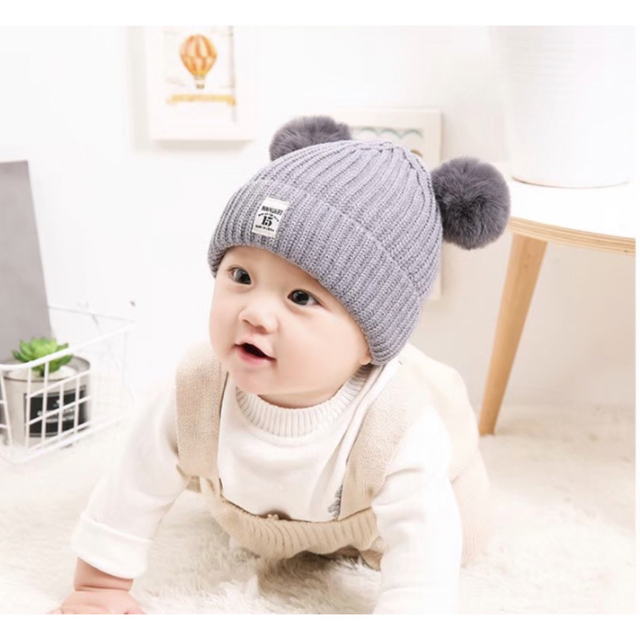 新色 くま耳ニット帽 ポンポン付き 韓国 かわいい 赤ちゃん 幼児