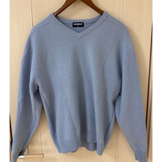 ユニクロ(UNIQLO)の【美品】ユニクロ メンズ ニット セーター 毛100% M ライトブルー(ニット/セーター)