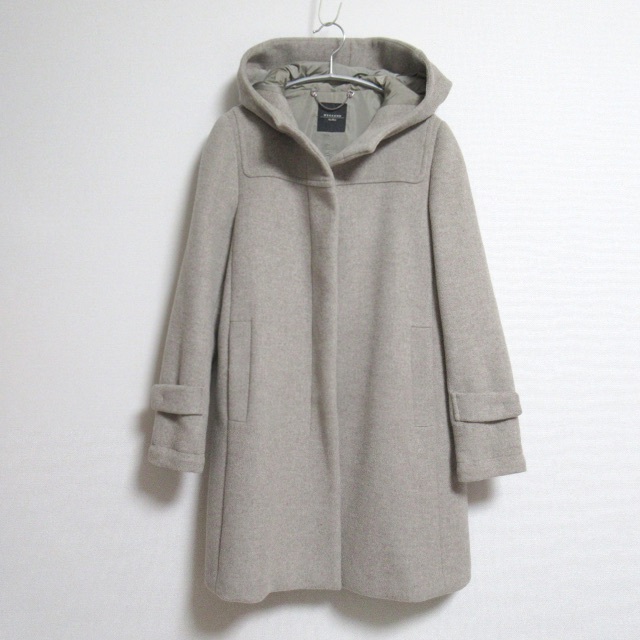 両脇素材美品【 Max Mara WEEKEND】フード付ウールコート グレージュ 40