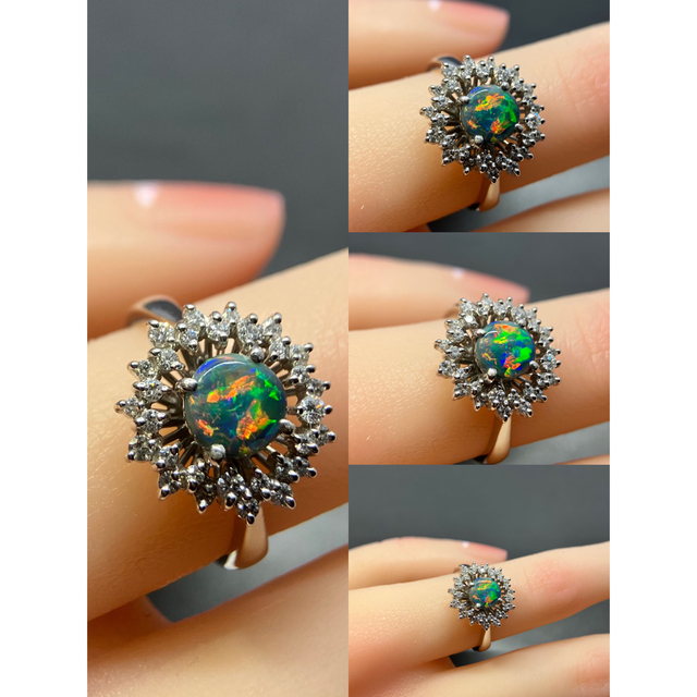最高級 ブラックオパール0.632ct D0.215ct リング PT900の通販 最高級 ブラックオパール0.632ct D0.215ct リング PT900の通販