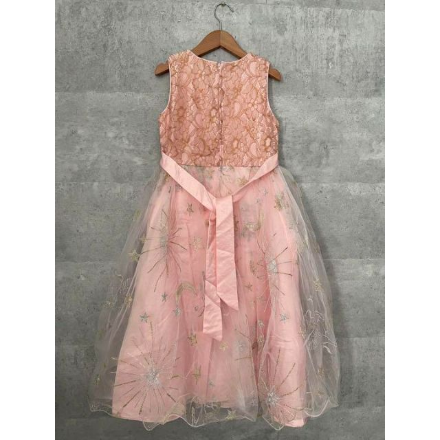 素晴らしい価格 星空柄 レースチュール ロングドレス ワンピース ピンク 130 女の子 キッズ