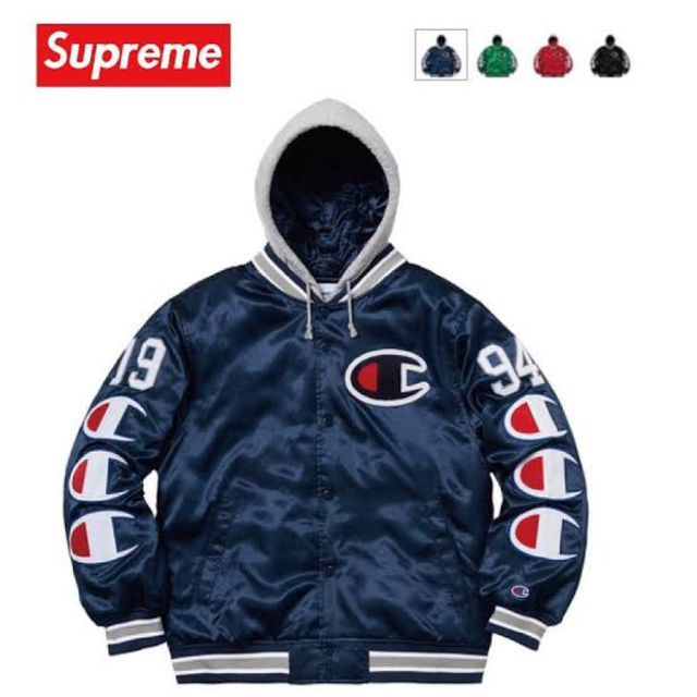 約53cm着丈Champion Hooded Satin Varsity Jacket