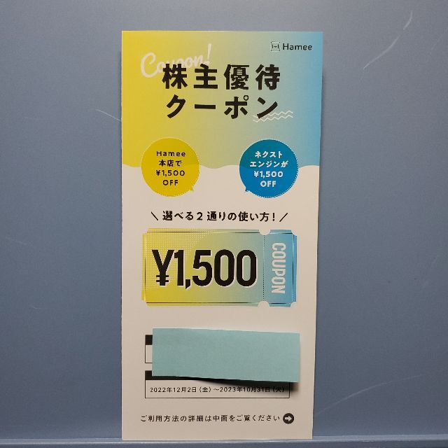 Hamee株主優待クーポン チケットの優待券/割引券(ショッピング)の商品写真