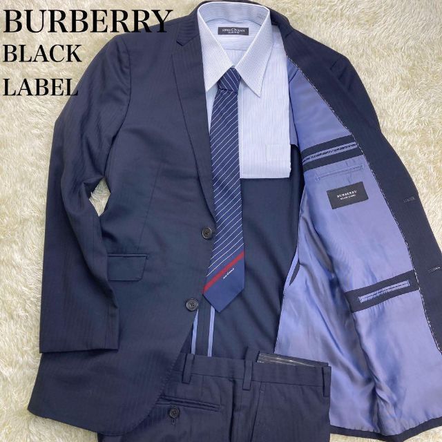 BURBERRY BLACK LABEL(バーバリーブラックレーベル)の極美品 シルク 40L⭐️バーバリーブラックレーベル ストライプ セットアップ メンズのスーツ(セットアップ)の商品写真