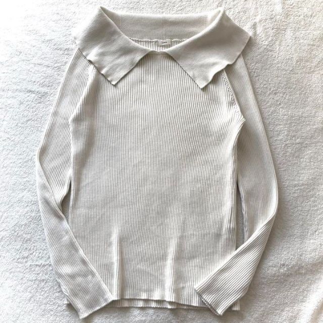 イエナ ニット セーター 3x3リブ 襟つきリブニット 綿 コットン 白ホワイト