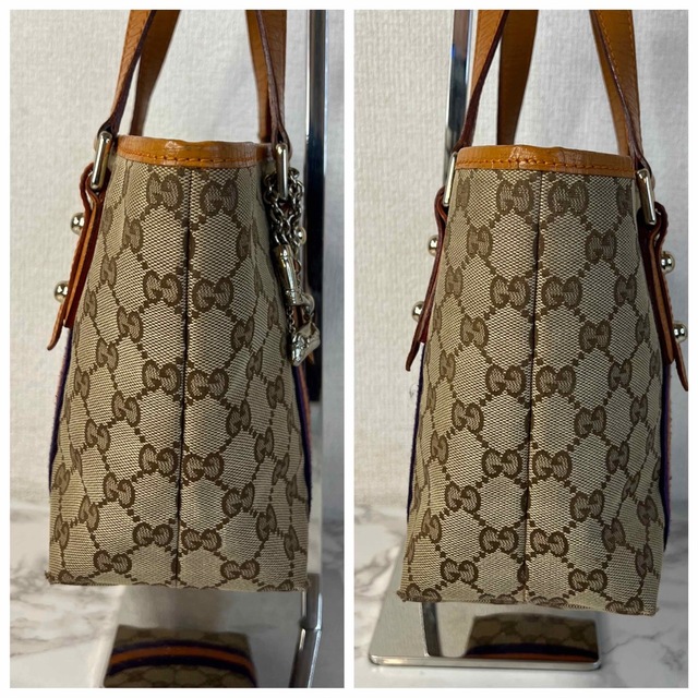 Gucci(グッチ)の【美品】GUCCI グッチ　キャンバスレザー　トートバッグ　オレンジ レディースのバッグ(トートバッグ)の商品写真