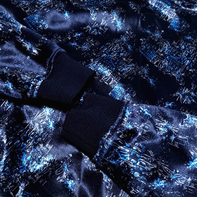 ZARA - ZARA サテン MA-1 ブルゾン 総柄 ネイビー× ブルー L相当 美品