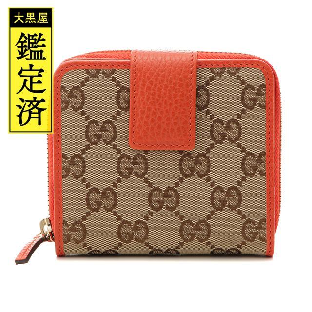 Gucci(グッチ)のGUCCI　グッチ　二つ折り財布　GGキャンバス　ベージュ　オレンジ【474】 レディースのファッション小物(財布)の商品写真