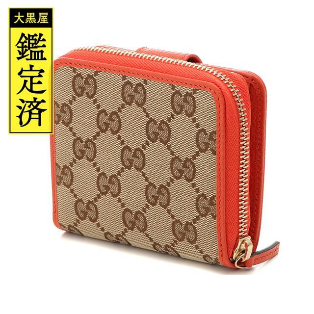 Gucci - GUCCI グッチ 二つ折り財布 GGキャンバス ベージュ オレンジ