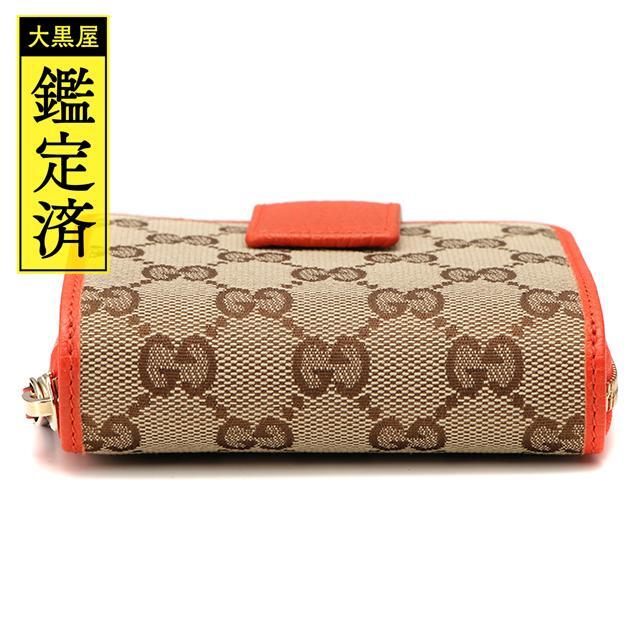 Gucci(グッチ)のGUCCI　グッチ　二つ折り財布　GGキャンバス　ベージュ　オレンジ【474】 レディースのファッション小物(財布)の商品写真