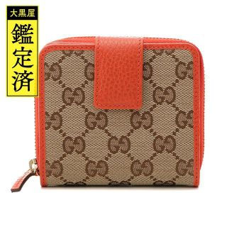 グッチ(Gucci)のGUCCI　グッチ　二つ折り財布　GGキャンバス　ベージュ　オレンジ【474】(財布)