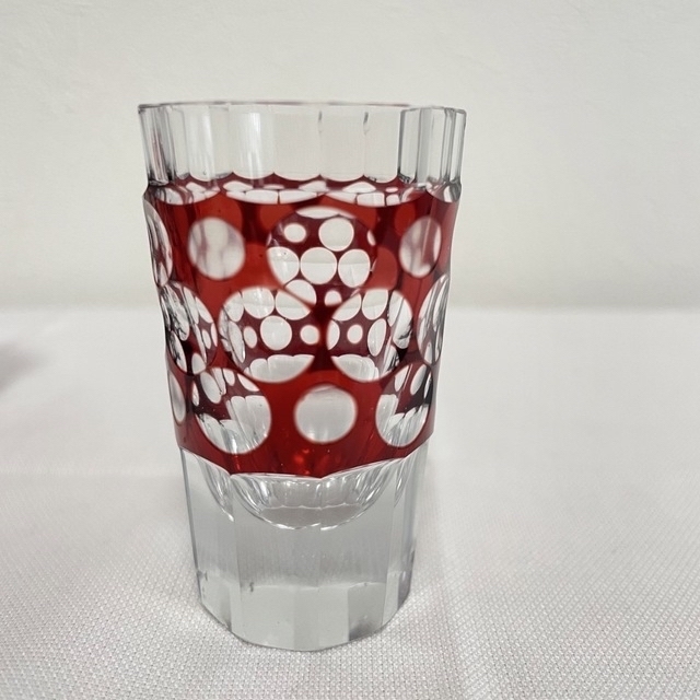 切子グラス 3個セット 大正〜昭和初期? モダン 赤 水玉 レトロ 工芸