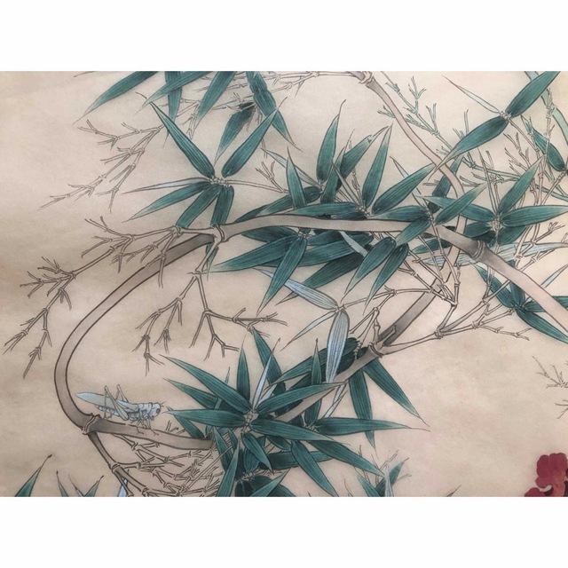 中国古美術・純手描き三尺横幅竹画芯・水墨画・啓功印款・