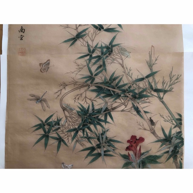 古美術模写 宋人『竹虫図』中国古画 水墨画 工筆画 絹絵