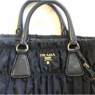 レア◆PRADA プラダ ギャザーデザイン 2way レザー トート バッグ 黒