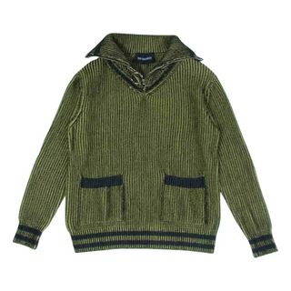 ユウキハシモト YUKI HASHIMOTO ニット 211-01-0502 ONBOARD JUMPER エルボーパッチ ハーフジップ リングジップ ニット セーター ブラック系 ライトグリーン系 46【中古】(ニット/セーター)