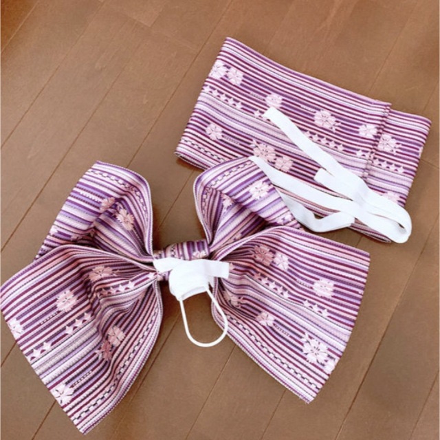 美品☆ 作り帯 桜 さくら ピンク ラベンダー 紫 パープル 上品 浴衣 レディースの水着/浴衣(浴衣帯)の商品写真