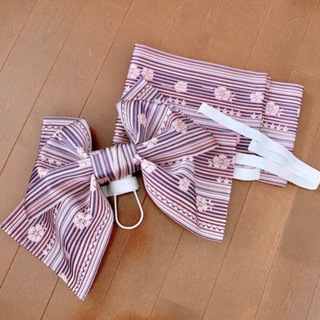 美品☆ 作り帯 桜 さくら ピンク ラベンダー 紫 パープル 上品 浴衣(浴衣帯)