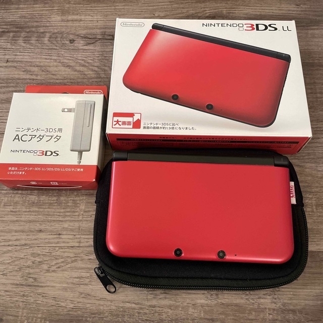 ゲームソフトゲーム機本体Nintendo 3DS  LL 本体 レッド/ブラック　別売アダプタ＋ケース付