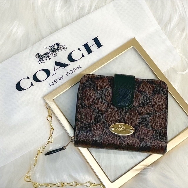 【COACH】 2つ折り財布 シグネチャー   ダークブラウン ×ブラック