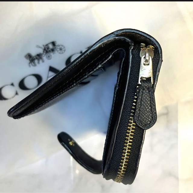 【COACH】 2つ折り財布 シグネチャー   ダークブラウン ×ブラック