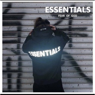 エッセンシャル(Essential)のFear of God Essentialsリフレクターロゴ パーカー☆ブラック(パーカー)