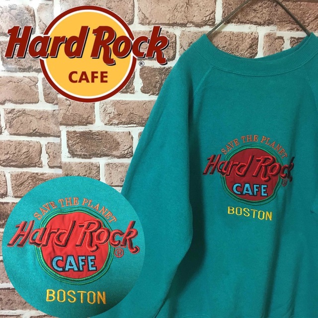 Hard Rock CAFE(ハードロックカフェ)の【Lサイズ】ハードロックカフェ☆デカロゴ刺繍　スウェット　ターコイズグリーン メンズのトップス(スウェット)の商品写真