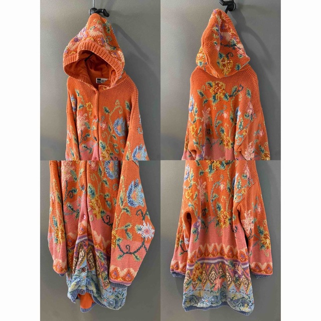 ビンテージ 80s花柄 総柄 デザイン ロングニット カーディガン 希少 美品-