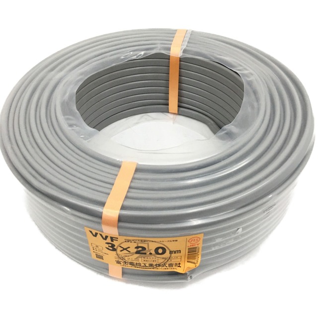 富士電線 VVFケーブル2.0mm×3C 100ｍ巻 灰色 - 2