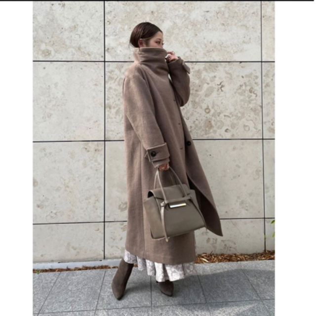 □#□ rienda 2WAY ハイネックオーバーウールコート ブラウン コート