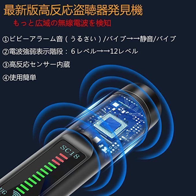 盗聴器発見機　防犯グッズ　サイレントモード　静音 インテリア/住まい/日用品の日用品/生活雑貨/旅行(防災関連グッズ)の商品写真