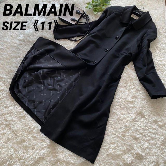 美品】シルク・カシミヤ100%バルマン マキシ丈 ロングコート 黒 サイズ
