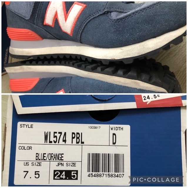 New Balance(ニューバランス)のニューバランス 24.5cm スニーカー ブルー オレンジ ♡ 中古 レディースの靴/シューズ(スニーカー)の商品写真