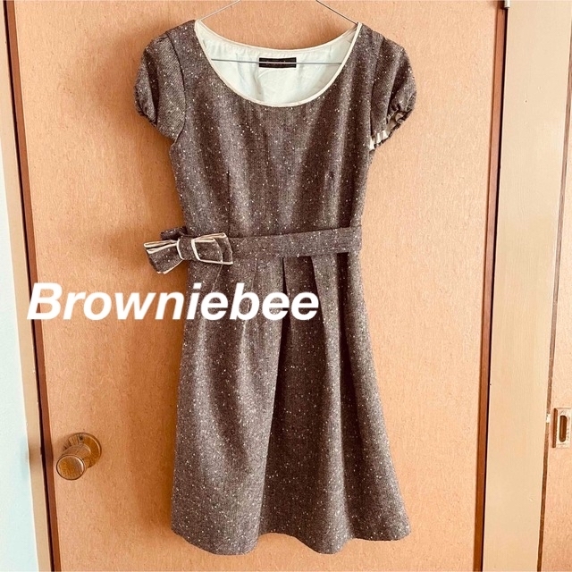 Brownie bee(ブラウニービー)のBrownie bee(ブラウニービー)  ツイード風　リボンワンピース　 レディースのワンピース(ひざ丈ワンピース)の商品写真