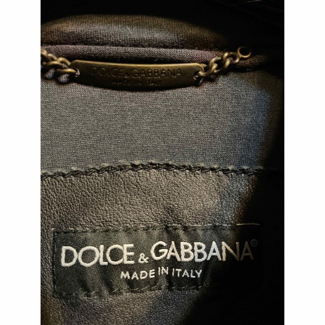 美品ドルチェ&ガッバーナD&Gレザーシャツ46ダメージ加工Sネイビー紺色