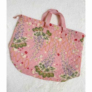 カネコイサオ(KANEKO ISAO)の☆専用　未使用に近い　カネコイサオ　和柄縮緬　紅葉、藤の花　ピンク系(トートバッグ)