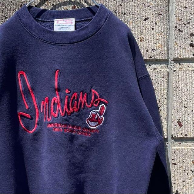 USA製 90s CLE.インディアンス オール刺繍 古着 スウェット OFF 3750円