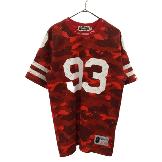 A BATHING APE(アベイシングエイプ)のA BATHING APE アベイシングエイプ カラーカモ メッシュ ナンバリングフットボール Tシャツ レッド メンズのトップス(Tシャツ/カットソー(半袖/袖なし))の商品写真