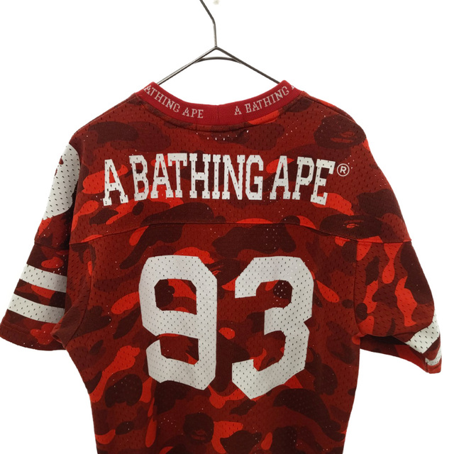 A BATHING APE アベイシングエイプ カラーカモ メッシュ ナンバリングフットボール Tシャツ レッド
