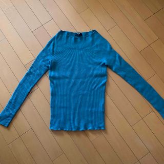 ユニクロ(UNIQLO)のUNIQLO ユニクロ wool100 ブルーリブニット Mサイズ(ニット/セーター)