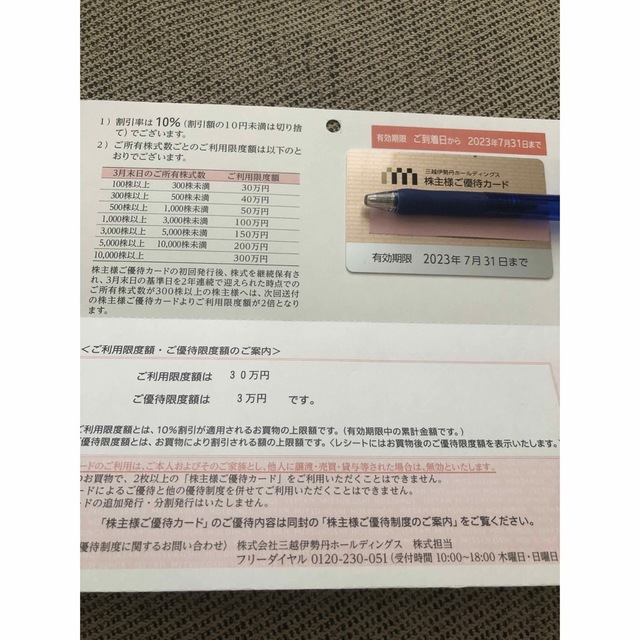 三越伊勢丹　株主優待カード チケットの優待券/割引券(ショッピング)の商品写真