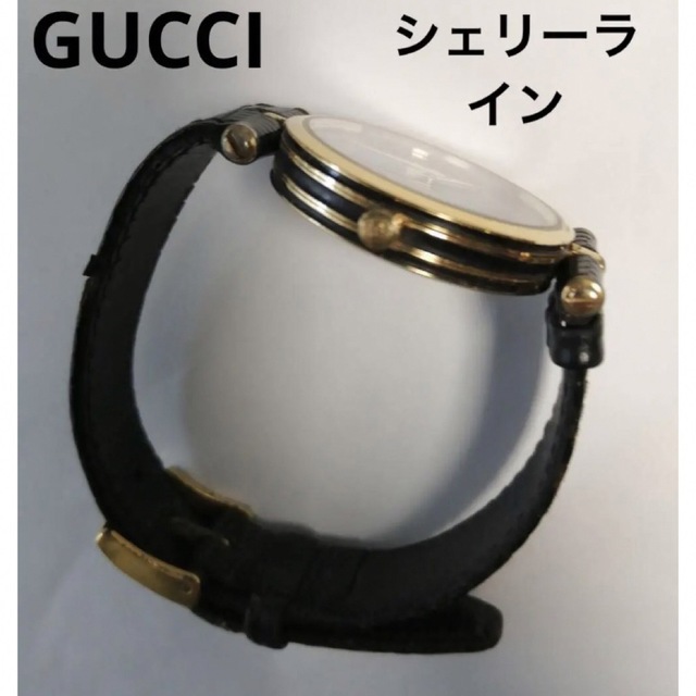 ◇ GUCCI グッチ シェリーライン ラウンドフェイス 腕時計 ブラック ...