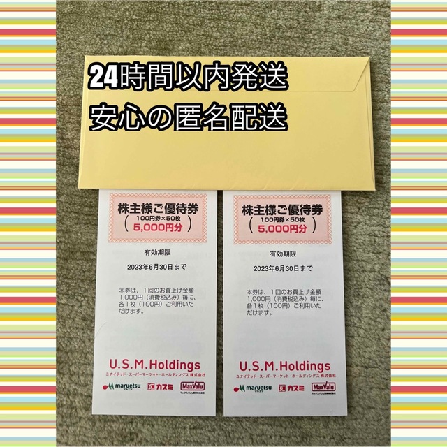 USMH 株主優待券 10000円分(100円×50枚×2冊) マルエツ カスミ