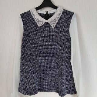 ページボーイ(PAGEBOY)のページボーイ　シースルーレース刺繍襟　M ネイビー(カットソー(長袖/七分))