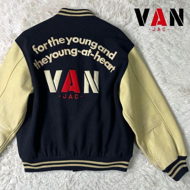 【激レア】VAN JACKET　スタジャン　袖レザー　ネイビー　L