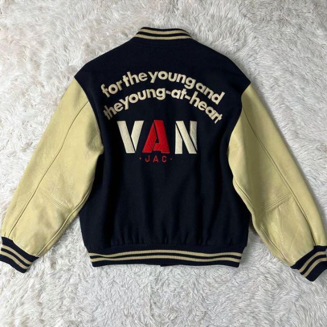 【激レア】VAN JACKET　スタジャン　袖レザー　ネイビー　L