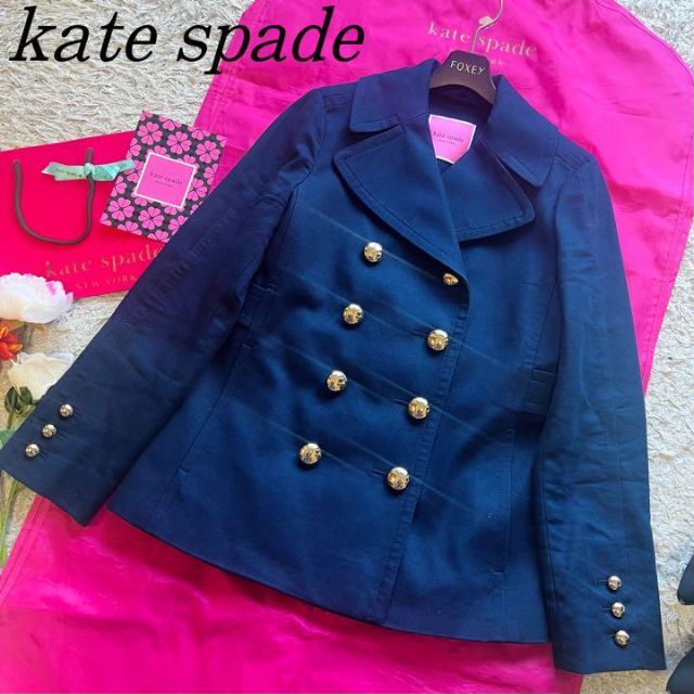 美品】kate spade スプリングコート ネイビー 金ボタン 0 S 【在庫処分
