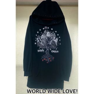 ワールドワイドラブ(WORLD WIDE LOVE!)のWORLD WIDE LOVE ☆ ロング丈 スタッズ  パーカー(パーカー)