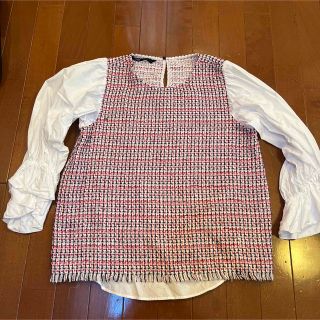 ザラ(ZARA)のZARA ツィード赤系トップスブラウス(シャツ/ブラウス(長袖/七分))