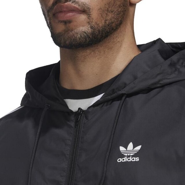 adidas(アディダス)のアディダスオリジナルス メンズ フルジップ ウインドブレーカー パーカー 黒 メンズのジャケット/アウター(ナイロンジャケット)の商品写真